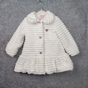 Juicy Couture Kids Fluffy Ribbed Faux Fur Soft White Gold Buttons Jacket Size 3T